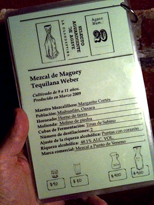 Mezcal Menu