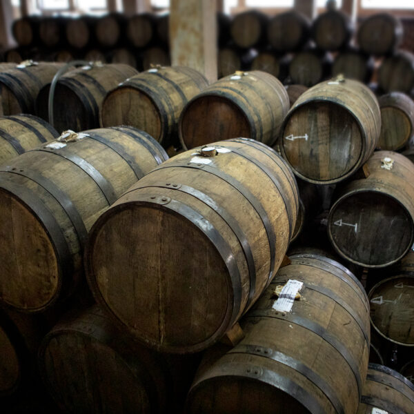 Tequila aging room at La Alteña distillery.