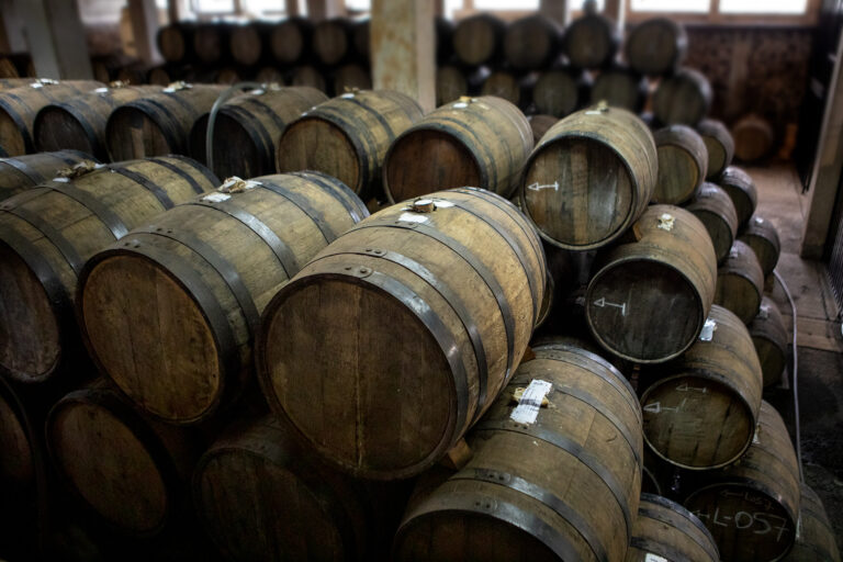 Tequila aging room at La Alteña distillery.